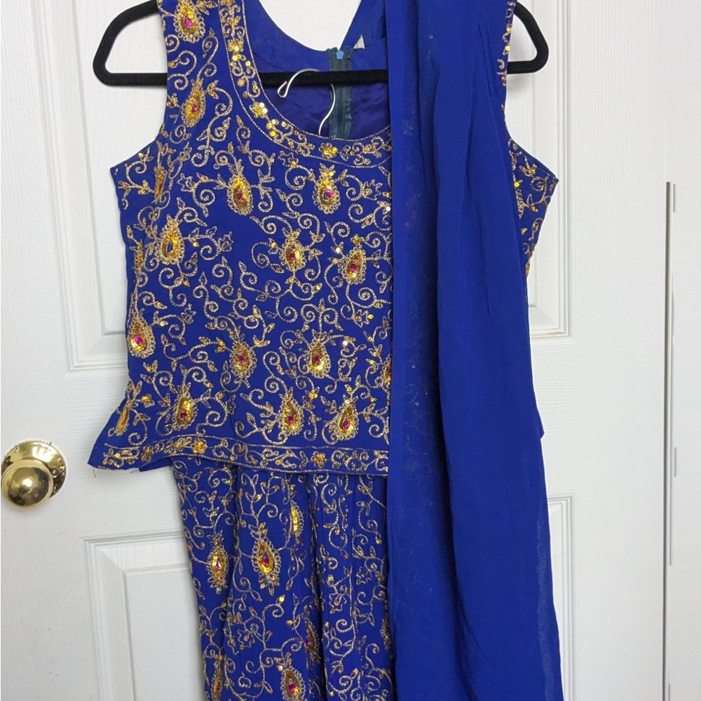 Royal Blue and Gold Embroidered Lehenga